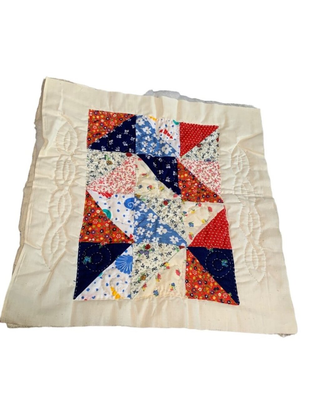 Vintage Hand-Stitched Quilt Patchwork 17"x17" Cotton Fabric Multicolor